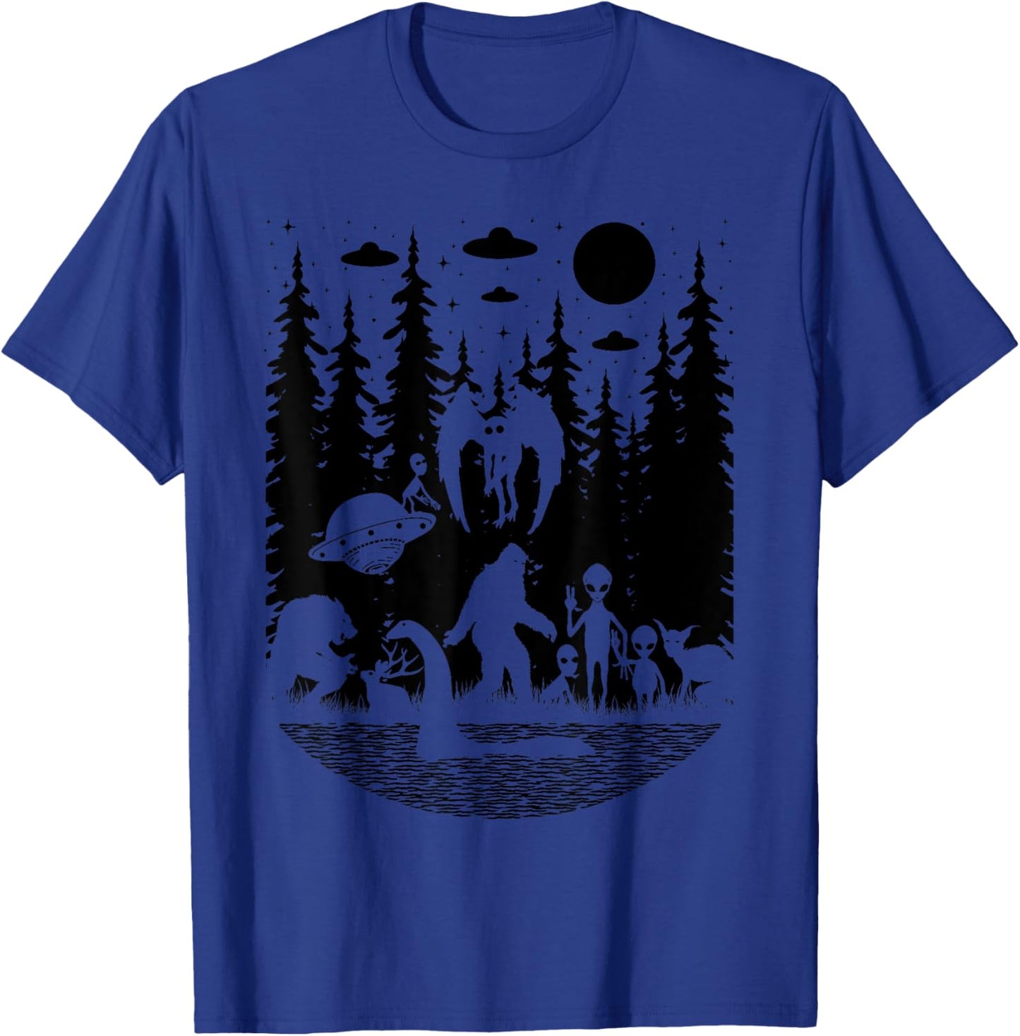 Bigfoot Loch Ness Monster Mothman And Aliens Funny Cryptid T-Shirt - T-Shirt | Royal