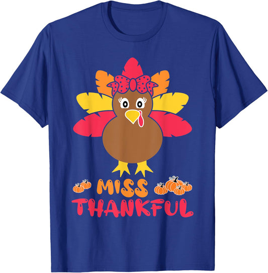 Miss Thankful Cutest Turkey In Flock Kid Thanksgiving Girl T-Shirt - T-Shirt | Royal