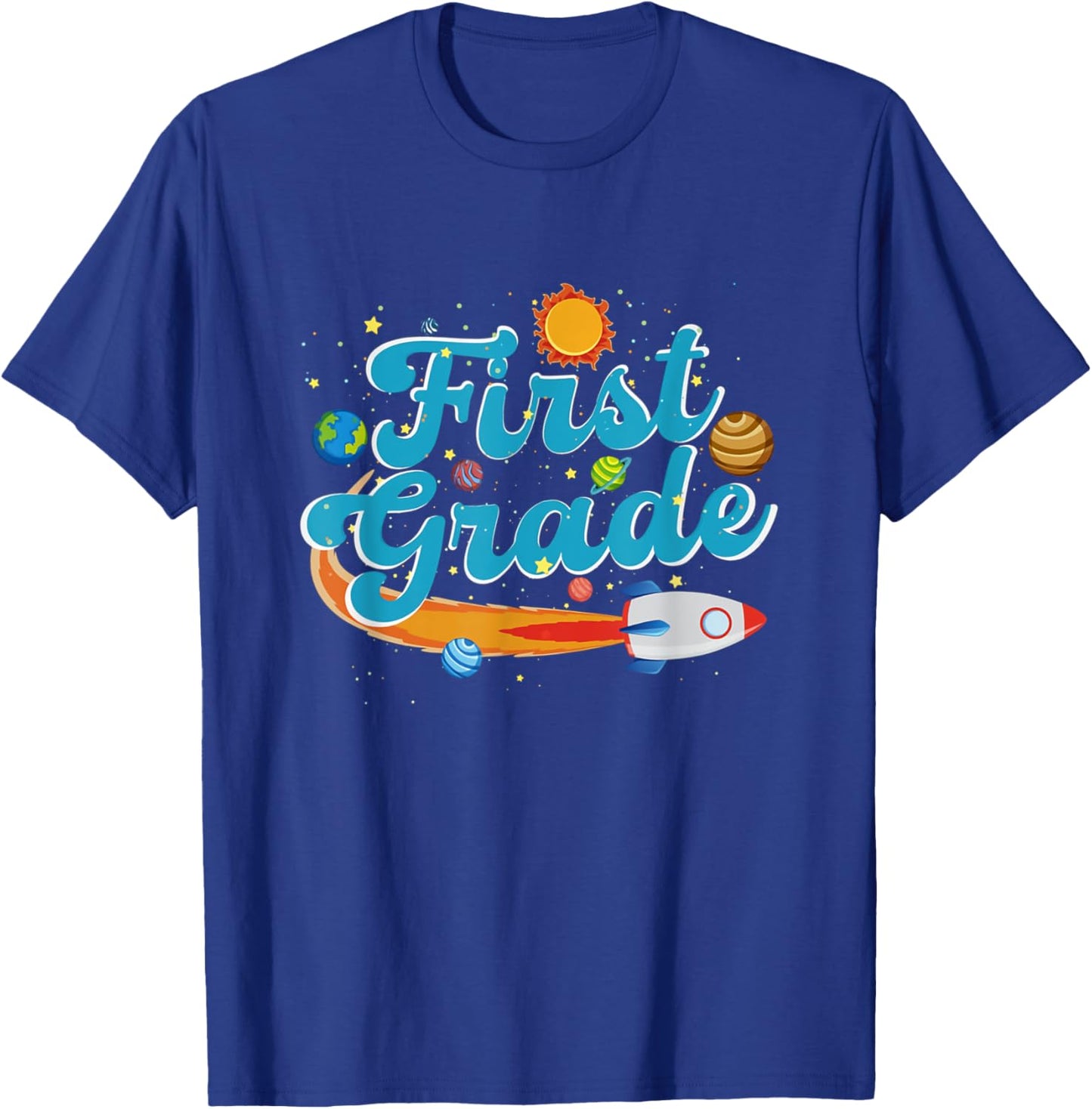 Back To School Outer Space Teacher First Grade Solar System Men Women Girls Kids T-Shirt - T-Shirt | Royal