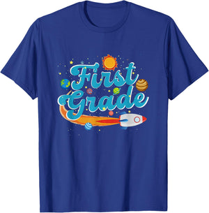 Back To School Outer Space Teacher First Grade Solar System Men Women Girls Kids T-Shirt - T-Shirt | Royal