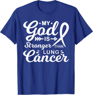 My God is Stronger Than Lung Cancer Awareness Warrior T-Shirt - T-Shirt | Royal