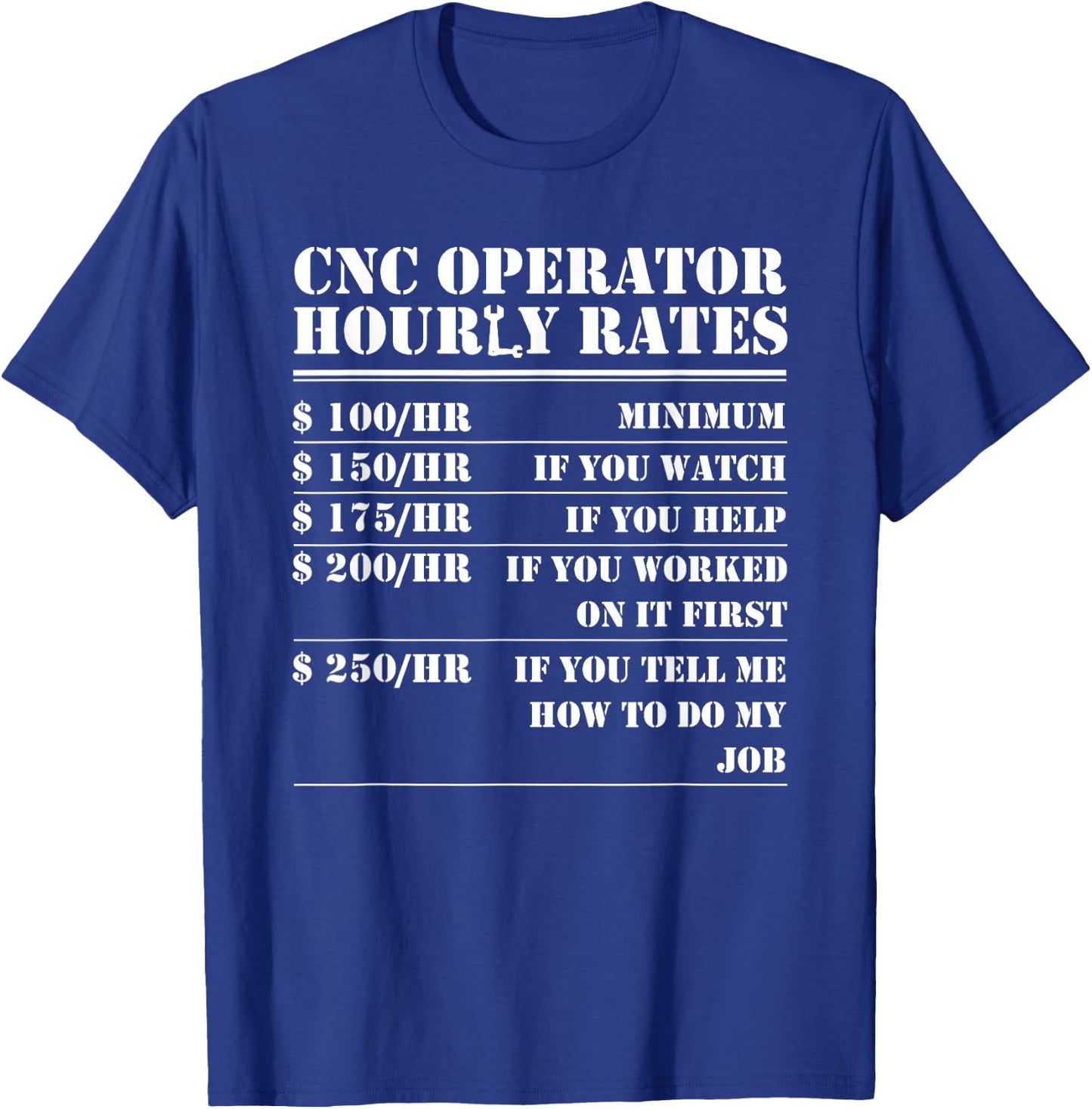 CNC Operator Hourly Rates Funny Machinist Programmer Labor T-Shirt - T-Shirt | Royal