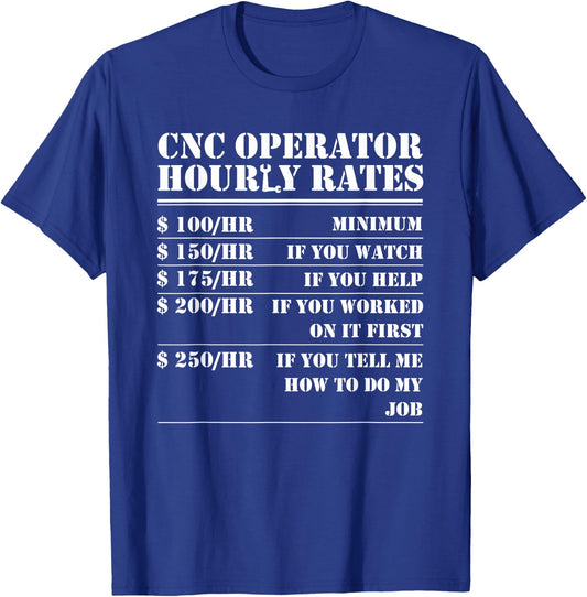 CNC Operator Hourly Rates Funny Machinist Programmer Labor T-Shirt - T-Shirt | Royal