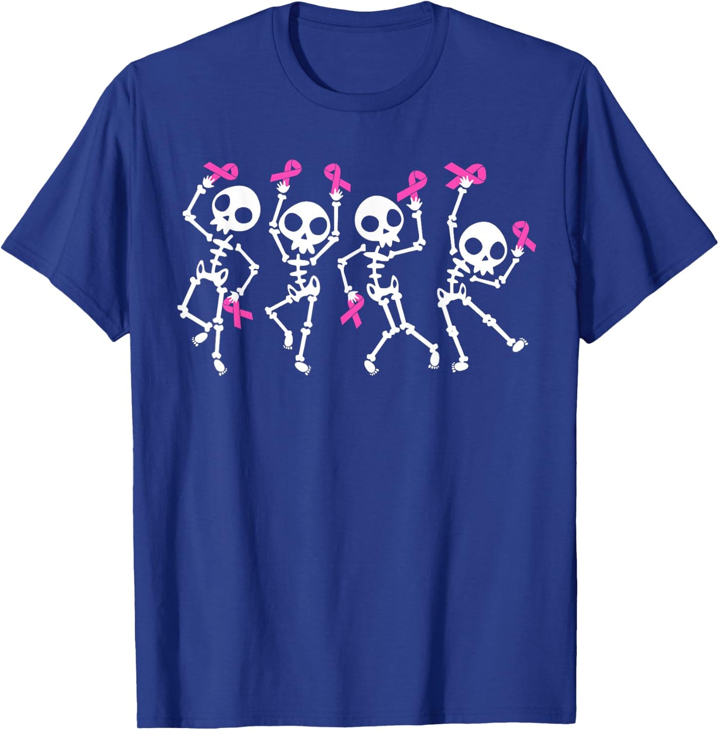 Pink Ribbon Breast Cancer Awareness Skeleton Women Men Kids T-Shirt - T-Shirt | Royal
