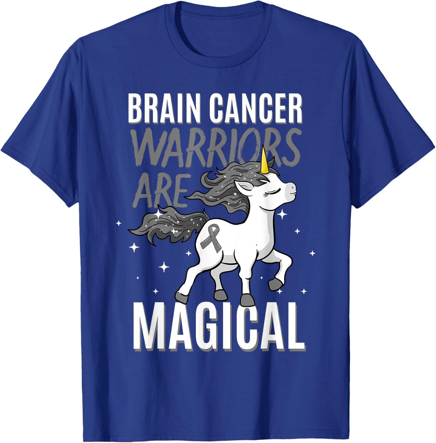 Brain Cancer Warrior Magical Unicorn Grey Ribbon Metastasis T-Shirt - T-Shirt | Royal