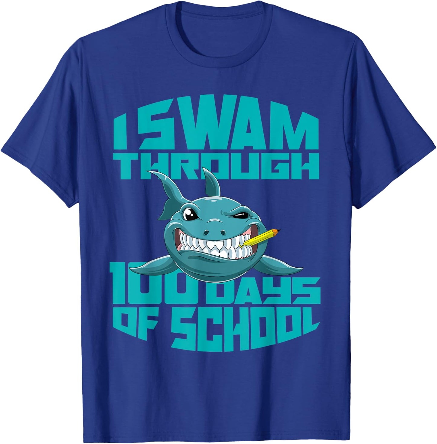 Cool Shark I Swam Through 100 Days of School Boys T-Shirt - T-Shirt | Royal