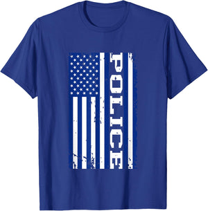 Police Officer USA American Flag T-Shirt - T-Shirt | Royal