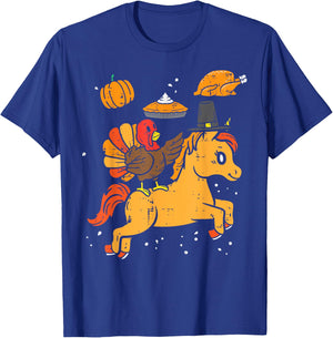 Turkey Ridin Unicorn Pumpkin Thanksgiving Toddler Girls Kids T-Shirt - T-Shirt | Royal