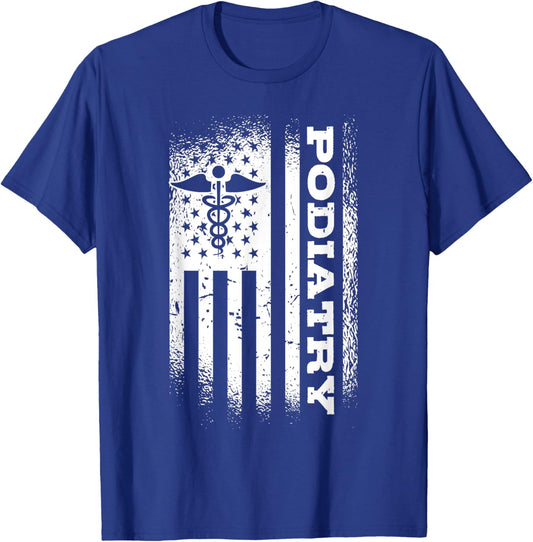Podiatry American Flag Foot Doctor Patriotic Podiatrist T-Shirt - T-Shirt | Royal