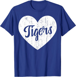 Tigers School Sports Fan Team Spirit Mascot Cute Heart Gift T-Shirt - T-Shirt | Royal