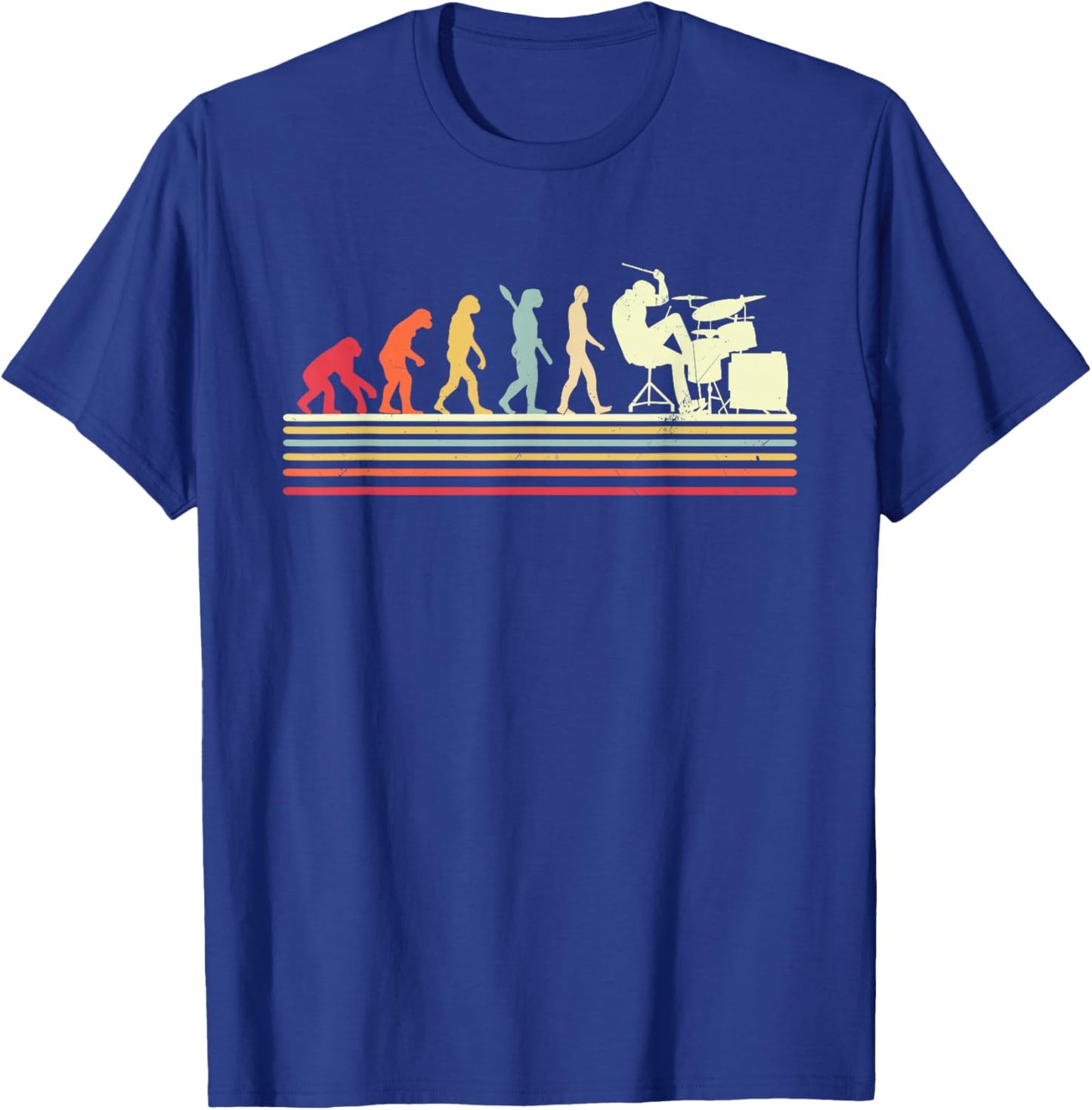 Drummer Evolution Art Retro Cool Drum Set Player Drumming T-Shirt - T-Shirt | Royal