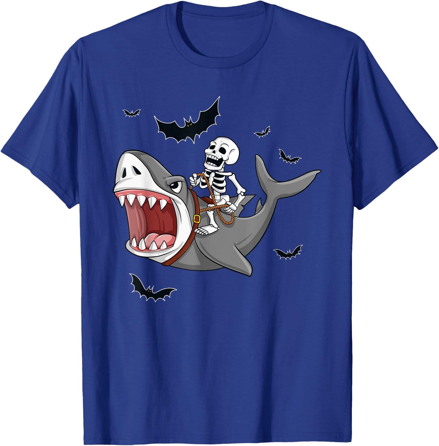 Skeleton Riding Shark Scary Halloween Boys Girls Kids T-Shirt - T-Shirt | Royal