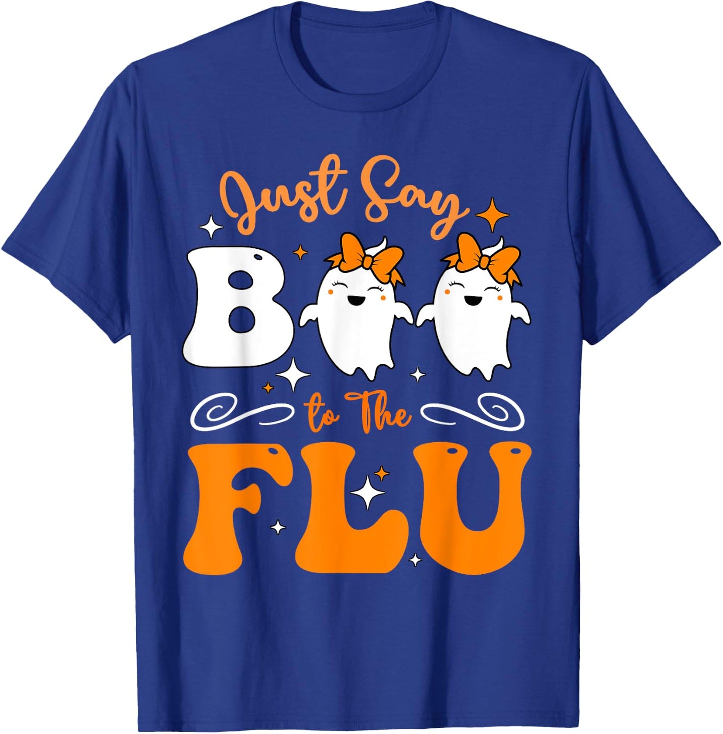 Say Boo To The Flu Funny Halloween Bow Cute Ghost Boo To Flu T-Shirt - T-Shirt | Royal