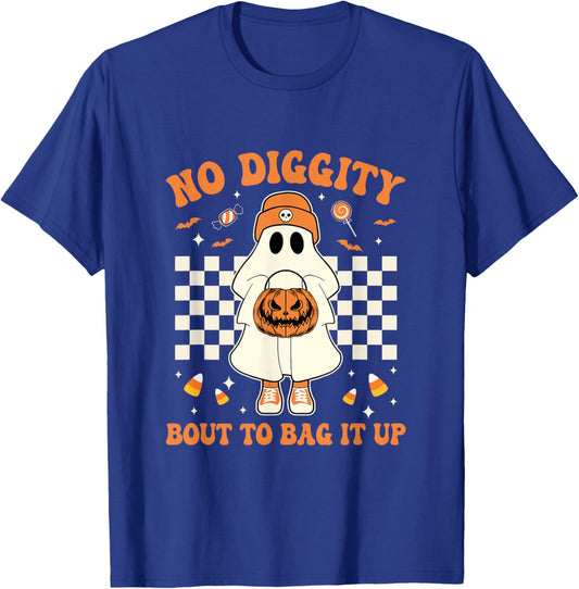 Halloween Ghost No Diggity Bout To Bag It Up Kids T-Shirt - T-Shirt | Royal