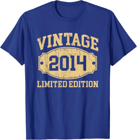 Vintage 2014 Men Women Born In 2014 Birthday Idea Vintage T-Shirt - T-Shirt | Royal
