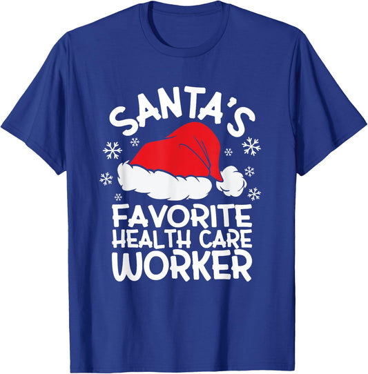 Santa's Favorite Health Care Worker Design Christmas Party T-Shirt - T-Shirt | Royal