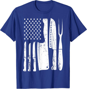 Chef Knife American Flag Head Cook USA Patriotic Cooking Women Men T-Shirt - T-Shirt | Royal