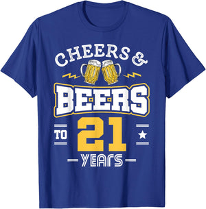 21st Birthday Cheers And Beers to 21 Years Funny Gift T-Shirt - T-Shirt | Royal