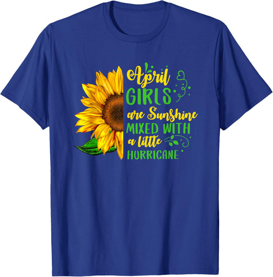 April Girls Are Sunshine & Hurricane April Birthday Party T-Shirt - T-Shirt | Royal