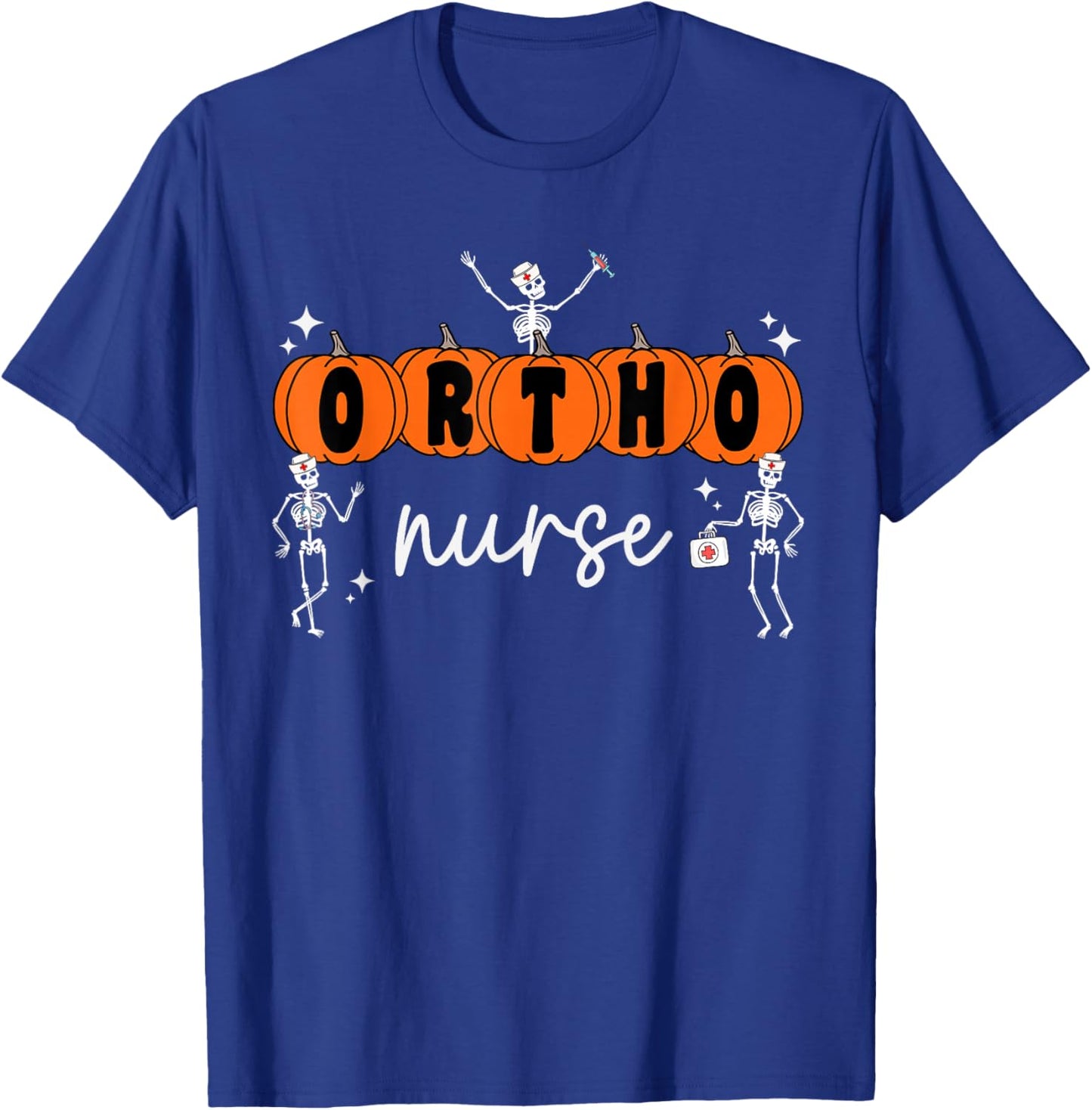 Ortho Orthopedic Halloween Pumpkin Skeleton Ortho Nurse T-Shirt - T-Shirt | Royal
