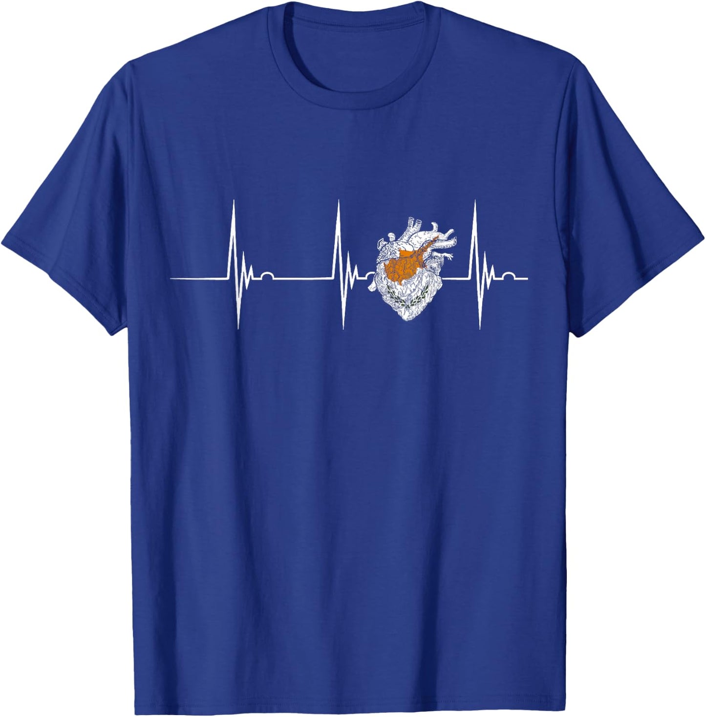 Cyprus Heart Heartbeat EKG Pulse Cypriot Roots Cypriot Flag T-Shirt - T-Shirt | Royal