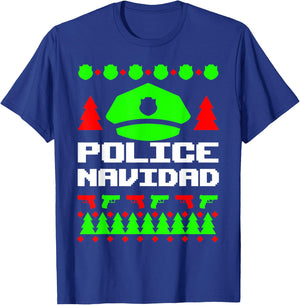 Police Navidad Funny Christmas Cop Officer Ugly Party Gift T-Shirt - T-Shirt | Royal