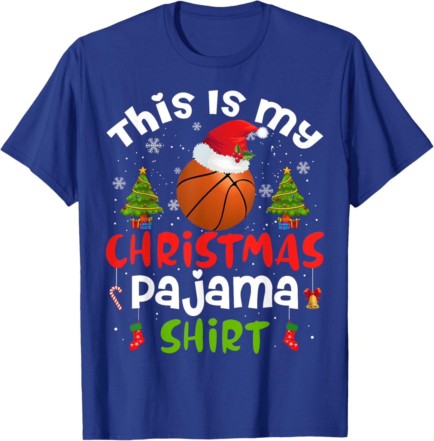This Is My Christmas Pajama Shirt Basketball Santa Hat Gift T-Shirt - T-Shirt | Royal