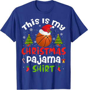 This Is My Christmas Pajama Shirt Basketball Santa Hat Gift T-Shirt - T-Shirt | Royal
