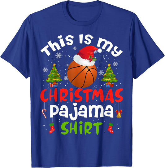 This Is My Christmas Pajama Shirt Basketball Santa Hat Gift T-Shirt - T-Shirt | Royal