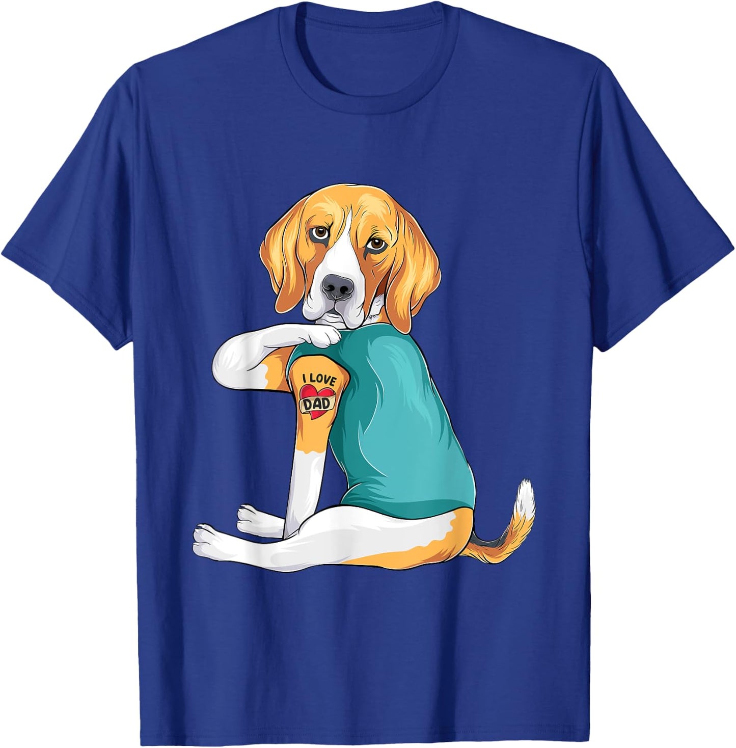 Father's Day gift funny dog Dad Beagle i love Dad tattoo T-Shirt - T-Shirt | Royal