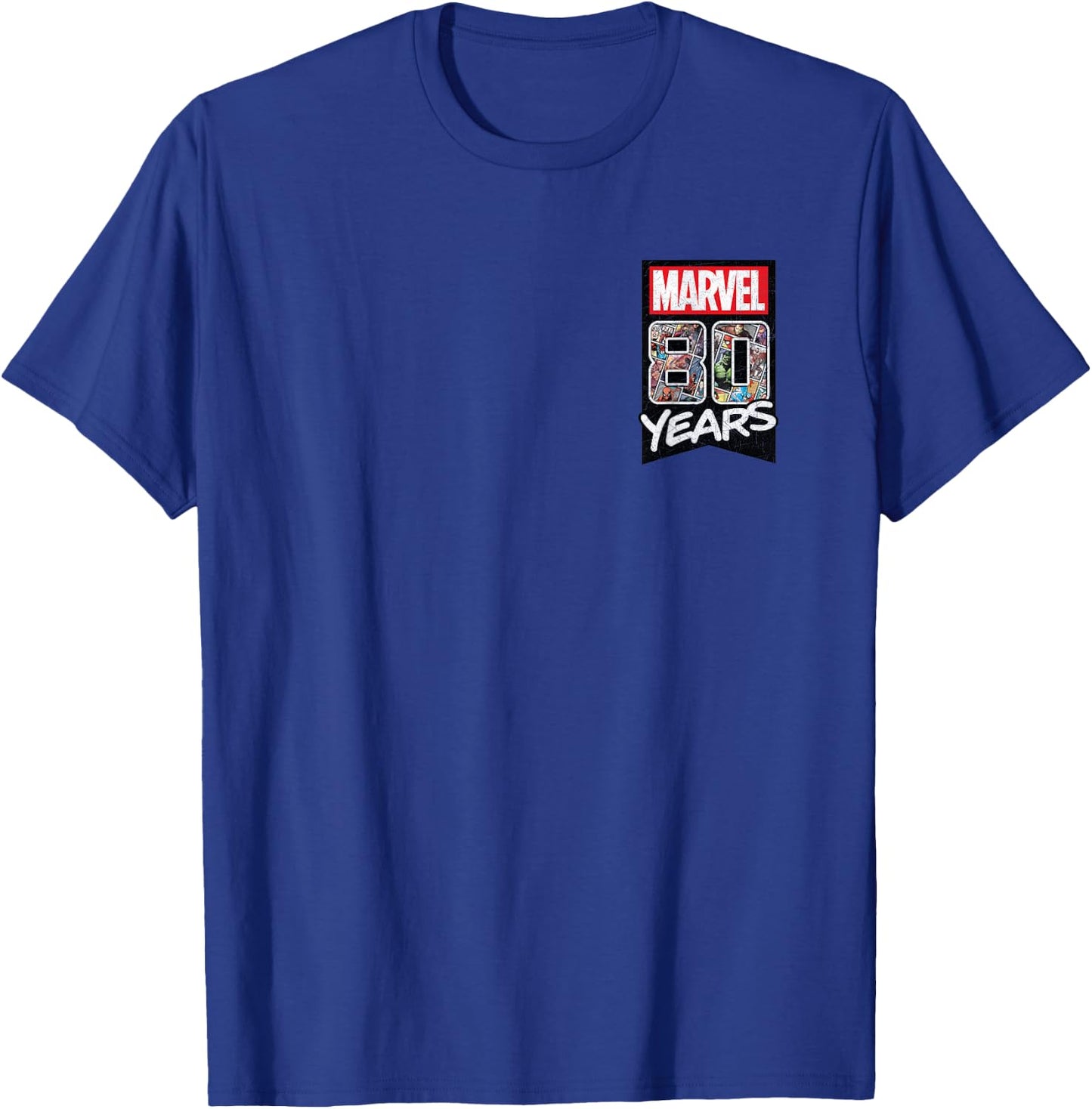 Marvel 80 Years Comic Book Titles Front and Back T-Shirt - T-Shirt | Royal