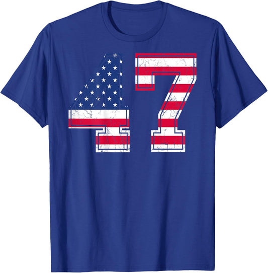 47 Birthday Shirt USA Flag Sports Team Jersey Back Number 47 Women Men T-Shirt - T-Shirt | Royal