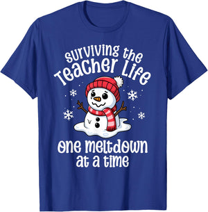 Teacher Christmas One Meltdown At A Time Snowman Winter T-Shirt - T-Shirt | Royal