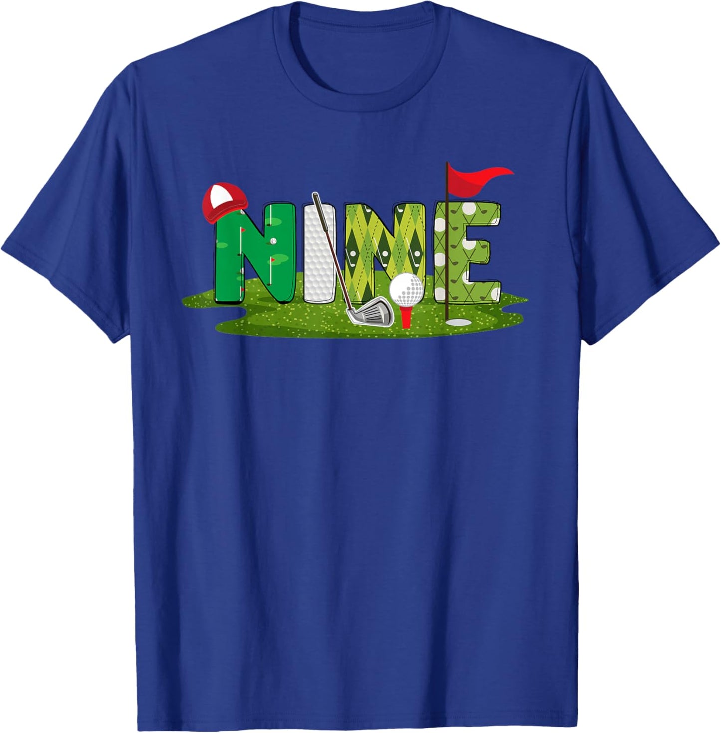 9th Birthday Golf Theme 9 Year Old Kids Sport Party T-Shirt - T-Shirt | Royal