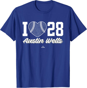 I Heart Baseball Austin Wells New York Baseball MLBPA T-Shirt - T-Shirt | Royal