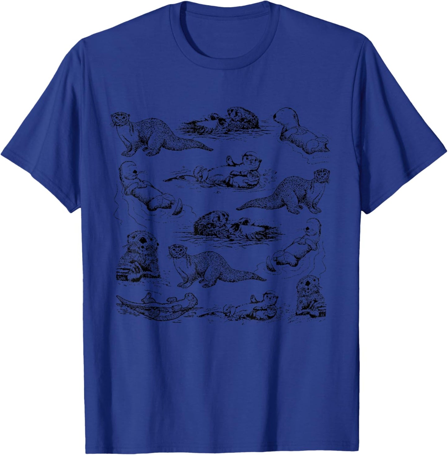 Funny Otter's Life Adorable Sea Otters Drawing Artwork T-Shirt - T-Shirt | Royal