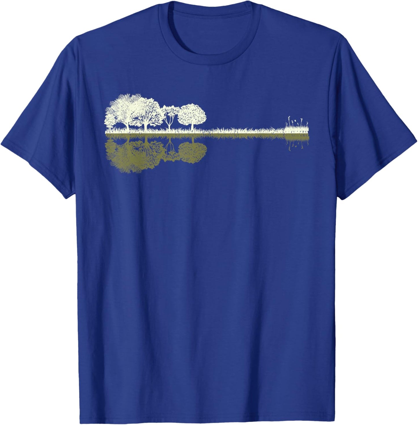 Nature Acoustic Guitar - Forest Wooden Guitar Trees Sundown T-Shirt - T-Shirt | Royal