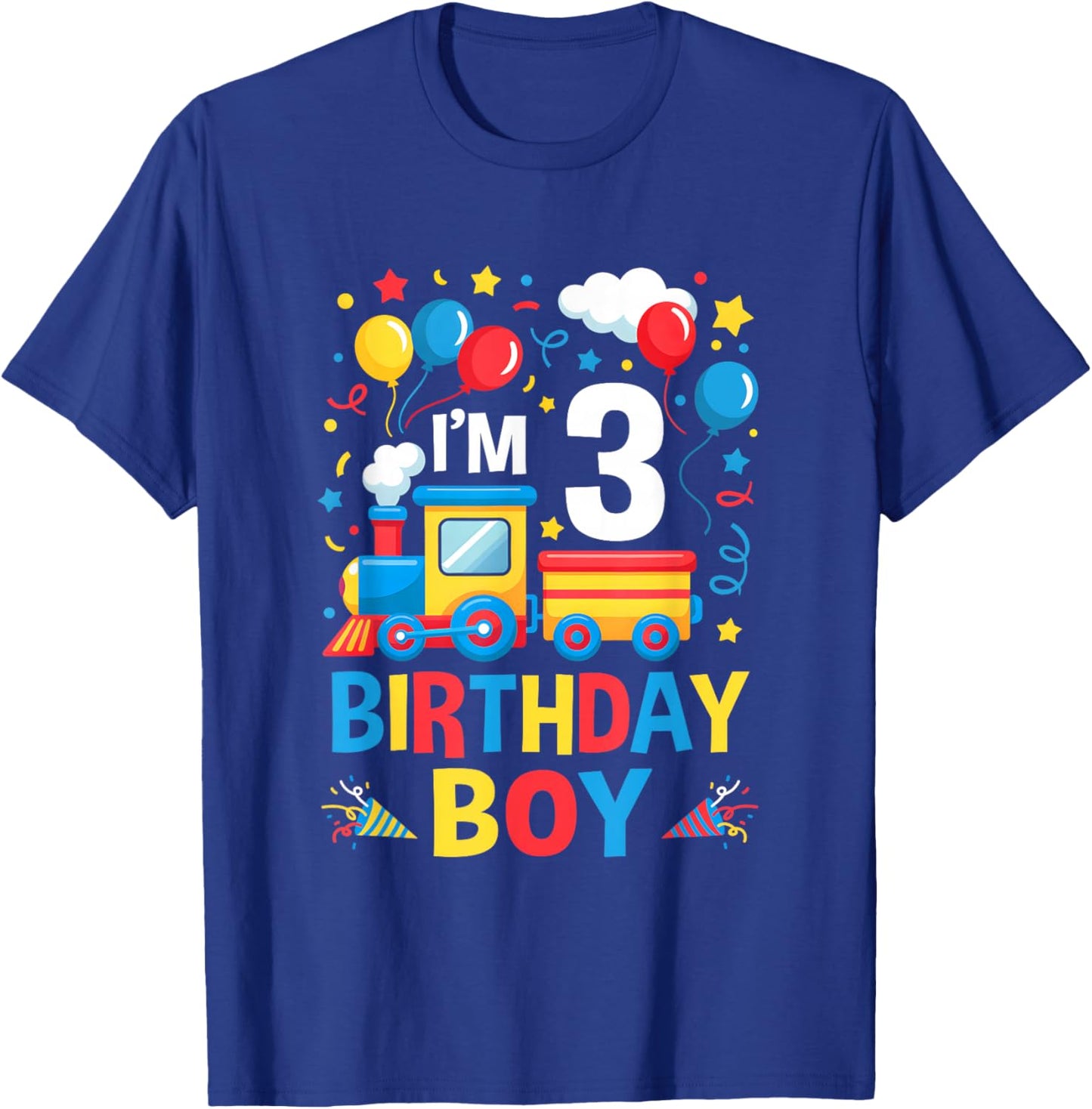 Three 3Yr 3Rd Kids Boys Girls Train Birthday Boy 3 Years Old T-Shirt - T-Shirt | Royal