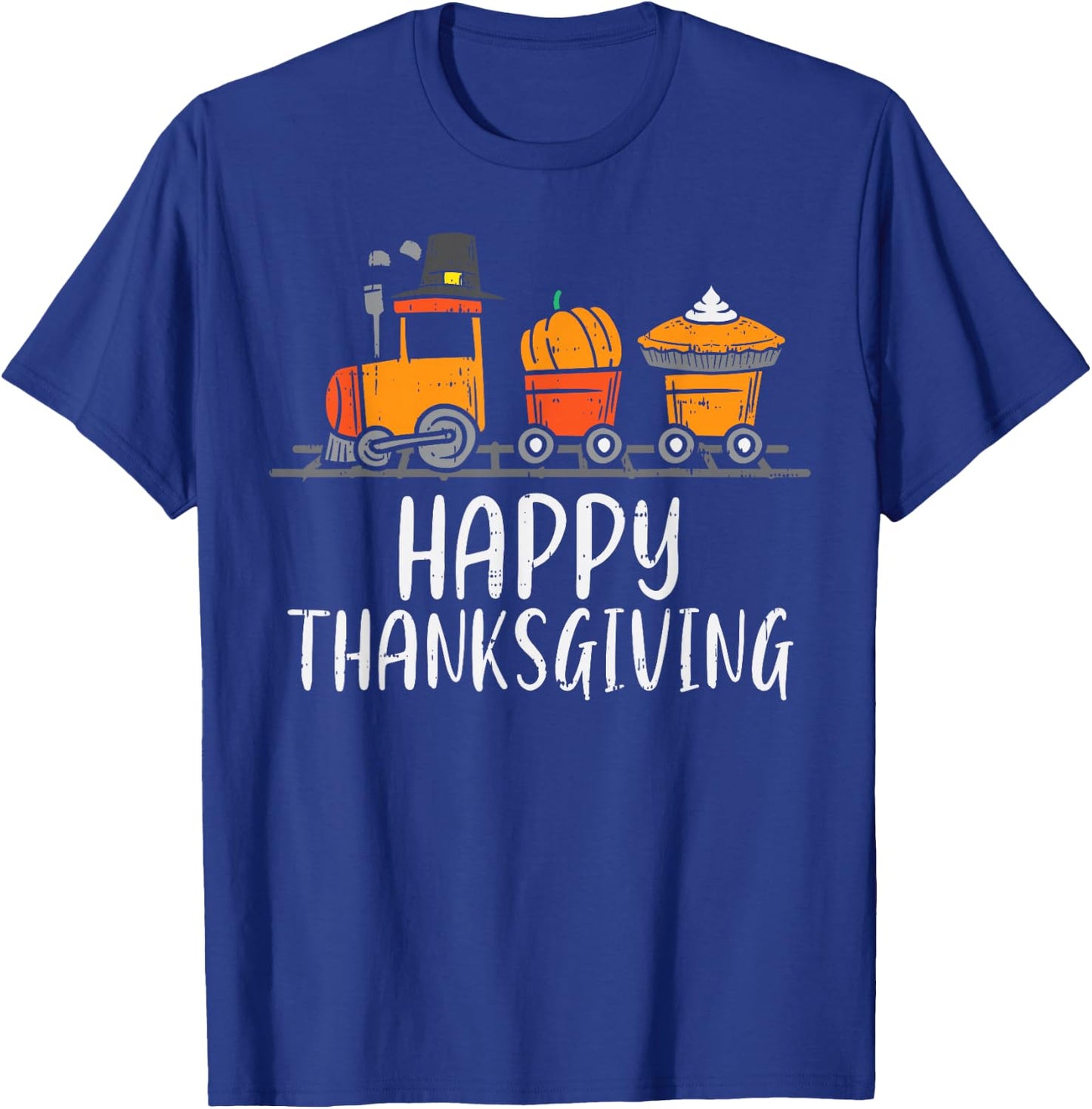 Happy Thanksgiving Pumpkin Train Pilgrim Boys Children Toddler T-Shirt - T-Shirt | Royal