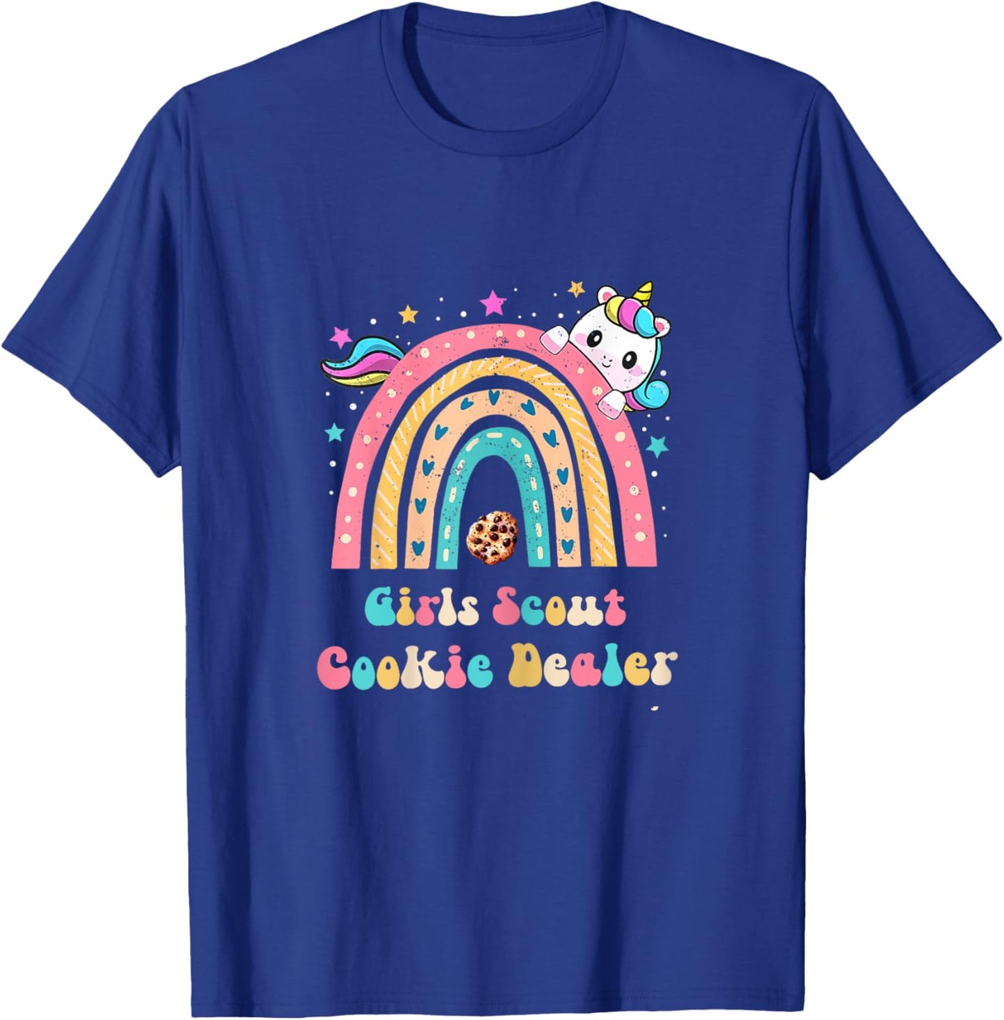 Scouts for Girls Cookie Dealer : Rainbow and Unicorn Design T-Shirt - T-Shirt | Royal