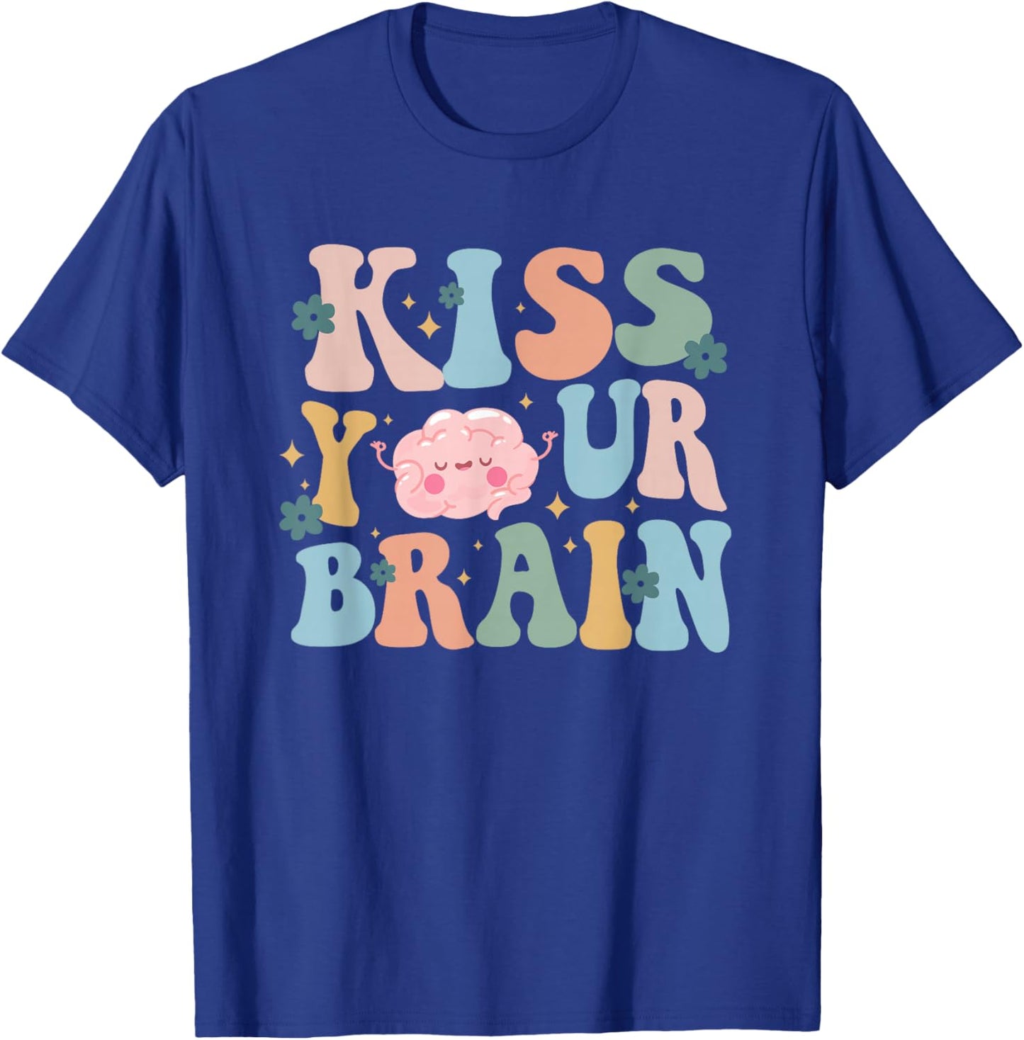 Kiss Your Brain Teacher Inspire Educate Groovy Retro Vintage T-Shirt - T-Shirt | Royal