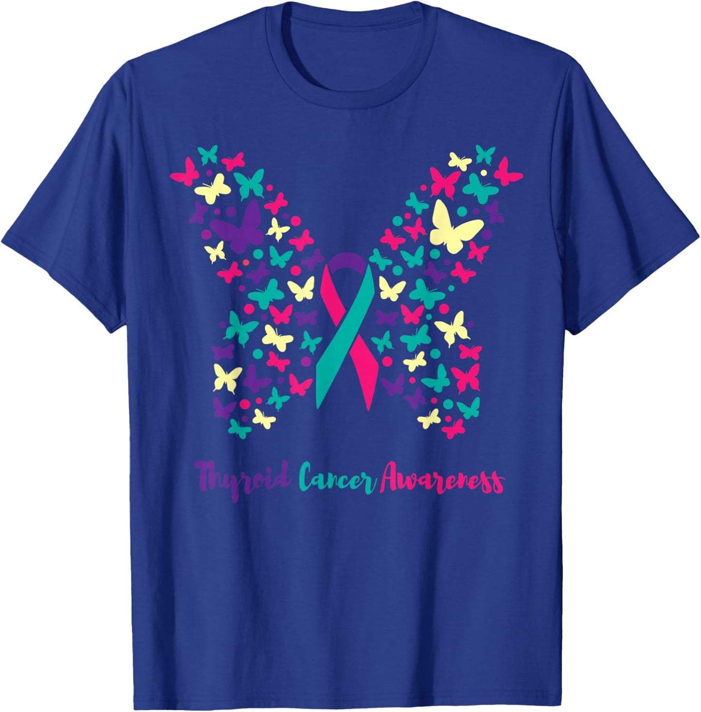 Thyroid Cancer Awareness Shirt, Butterfly Teal, Pink, Purple T-Shirt - T-Shirt | Royal