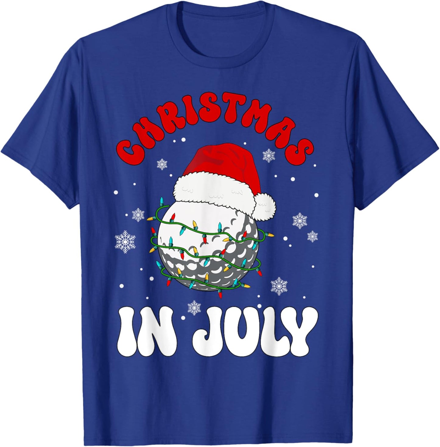 Colorful Santa Hat Lights Funny Golf Lover Christmas In July T-Shirt - T-Shirt | Royal
