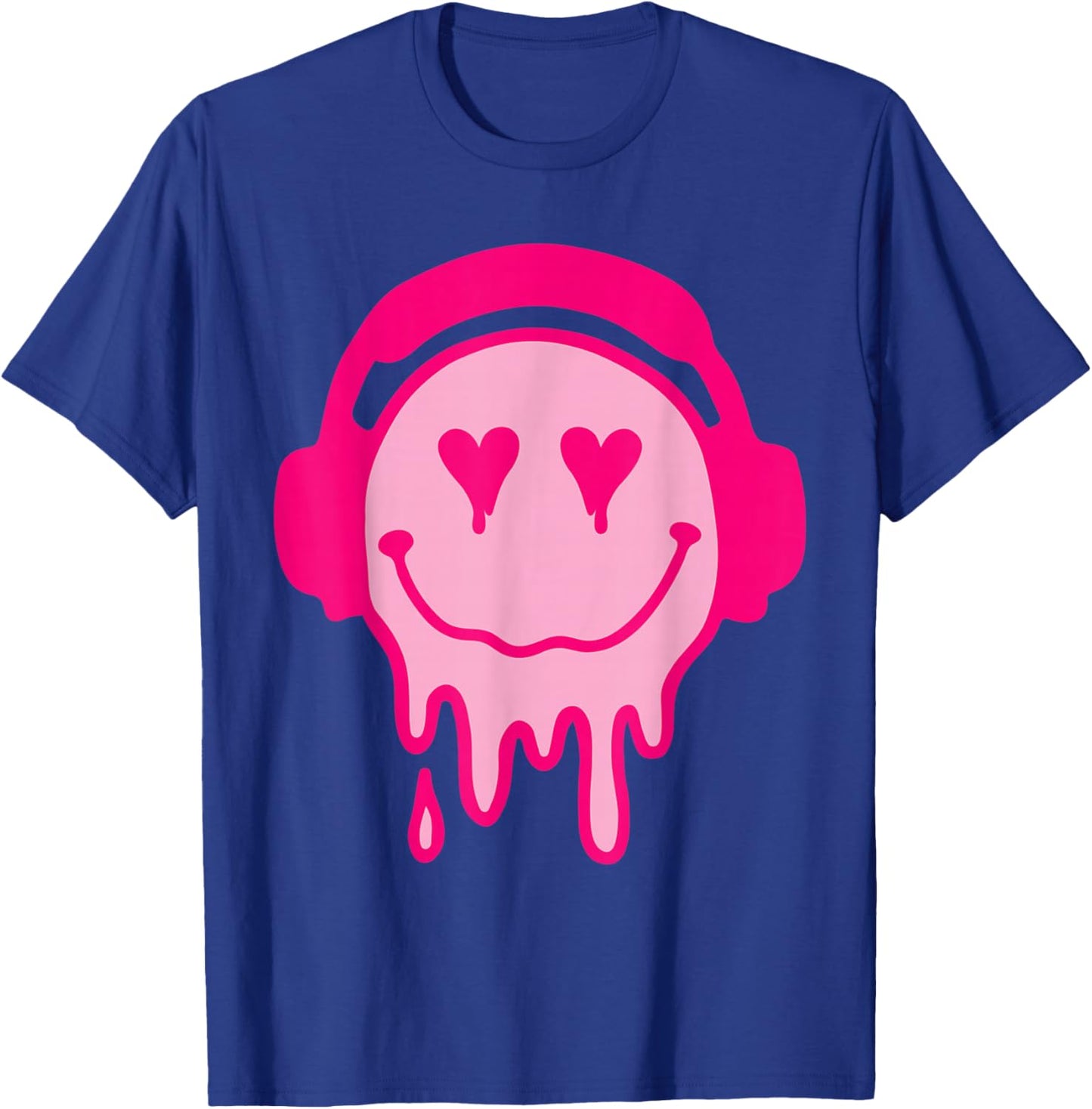 80s Heart Eyes Melting Pink Smile Melted Dripping Happy Face T-Shirt - T-Shirt | Royal