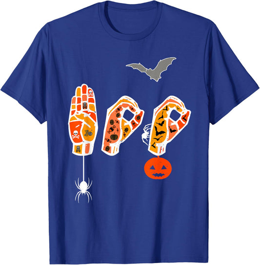 Vintage Boo Scary Creepy Colorful Deaf ASL Halloween T-Shirt - T-Shirt | Royal