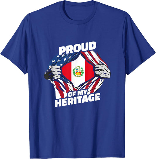 Proud of My Heritage - Patriotic Peruvian American Flag T-Shirt - T-Shirt | Royal