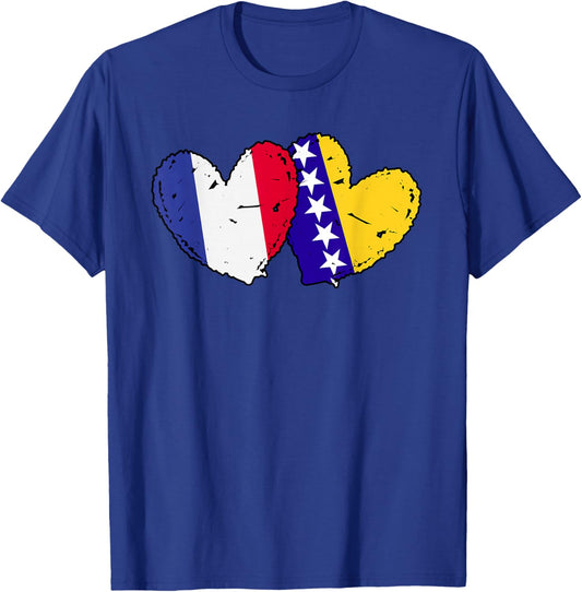 France Bosnia and Herzegovina Heart Flag French Bosnian T-Shirt - T-Shirt | Royal