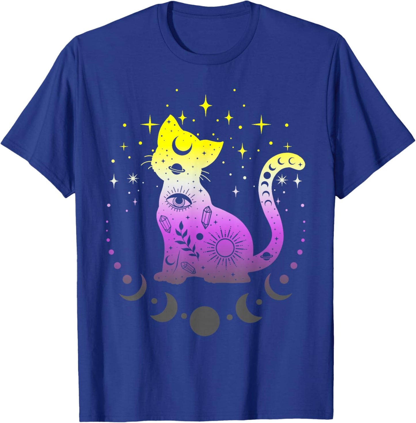 Non-Binary Non-binary Pride Flag Colors Astronomy Cat T-Shirt - T-Shirt | Royal