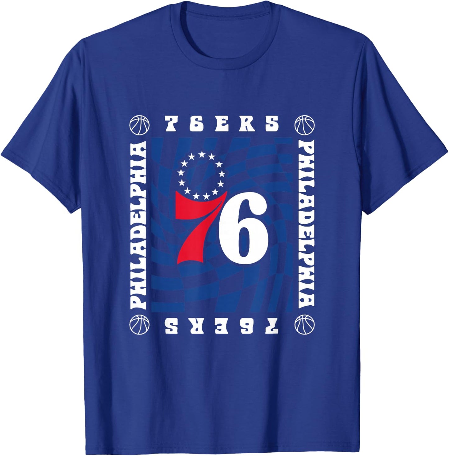 NBA Philadelphia 76ers Retro Checkerboard Wave T-Shirt - T-Shirt | Royal