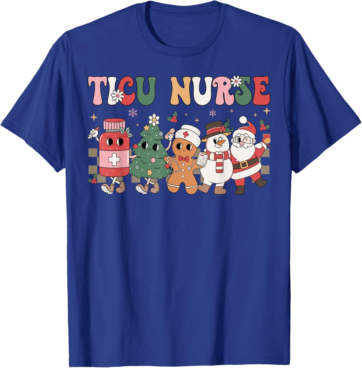 Retro TICU Nurse Christmas Intensive Care Unit Nursing Group T-Shirt - T-Shirt | Royal